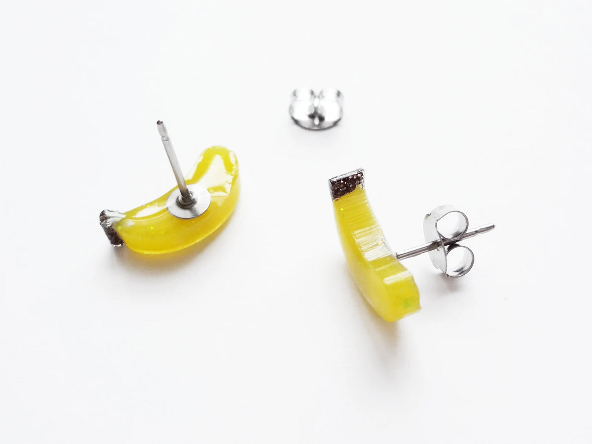 Orecchini Miniblings A Banana 3D: Divertenti E Gialli, Fatti A Mano A Berlino. Gioielli In Miniatura Per Un Look Originale.