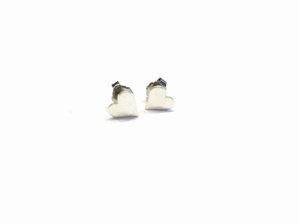 Tiny Silver Hammered Heart Studs Earrings