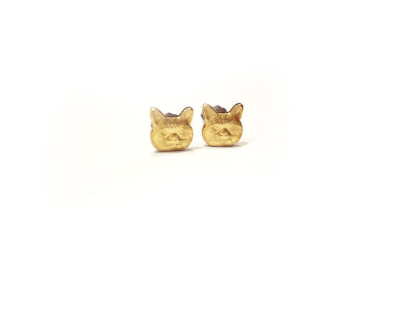 Brass cat Stud Earrings