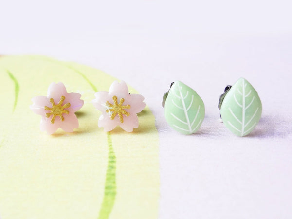 Sakura and Leaf Earrings