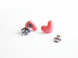 Pink Candy heart earring studs, stainless steel posts