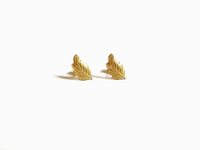 Feather tiny brass leaf earring studs