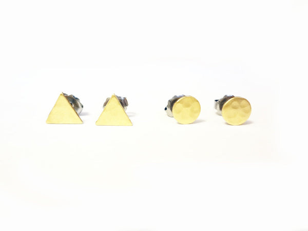 Hammered circle and triangle earring studs