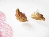 Feather tiny brass leaf earring studs